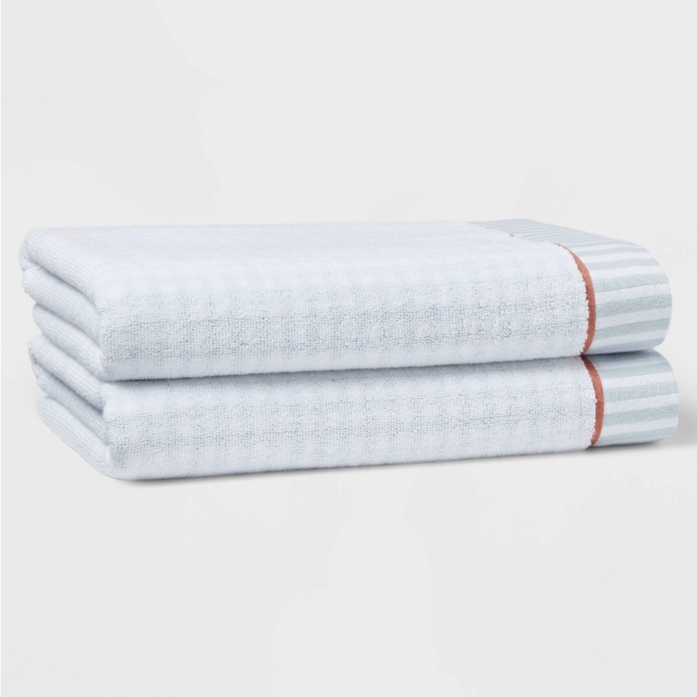 🆕 Threshold Sky Blue and White Gingham Terry Cotton Towels